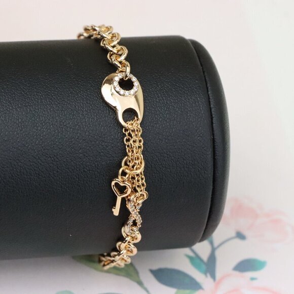 "Rose Gold Heart & Charm Link Bracelet in Premium Gold Plated Brass, XPBL0907 - Picture 8 of 12